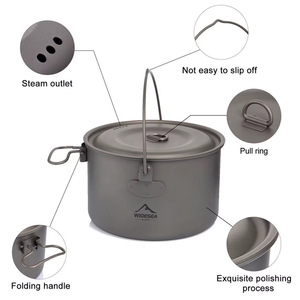 Camping Tableware Titanium Cookware Set Tourism Cauldron Outdoor Cooking Pot Frying Pan Picnic Kitchen Hiking Trekking