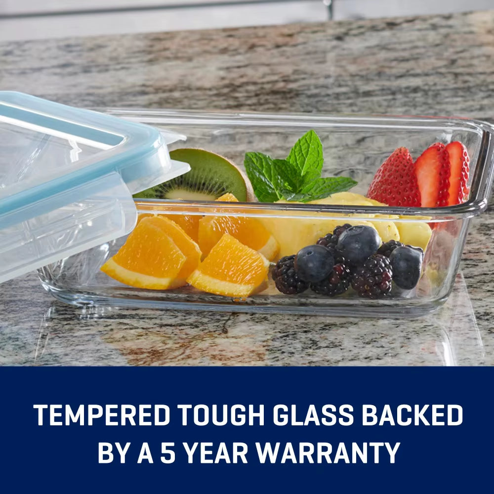 Locking Lid Glass Food Storage Containers, 6 Cup Rectangular