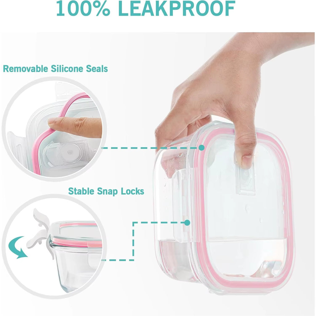 8 Pack Glass Food Storage Containers with Lids (Pink)
