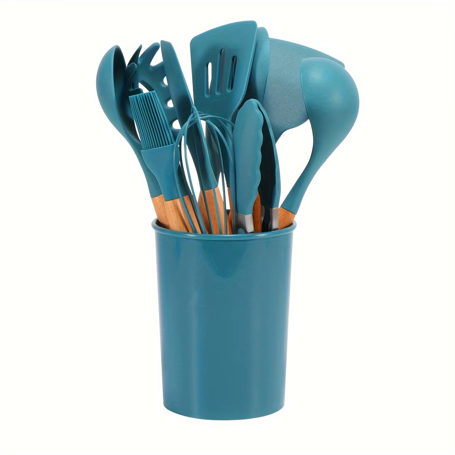 12 Piece Silicone Cooking Kitchen Utensils Set - Heat Resistant Wooden Handle Kitchen Utensils for Non-Stick Cookware