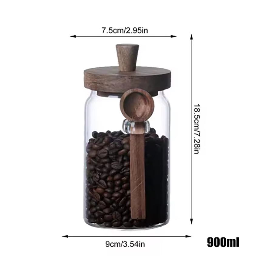 Glass Food Storage Containers with Wooden Lids and Scoop Glass Sealed Jar Airtight Food Storage Jar for Sugar Coffee Bean Candy