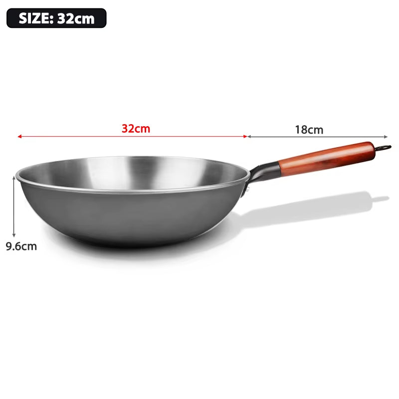 Konco Handmade Iron Wok Traditional Cookware Iron Pot Non-Coating Healthy Wok Gas Cookware-30/32/34Cm