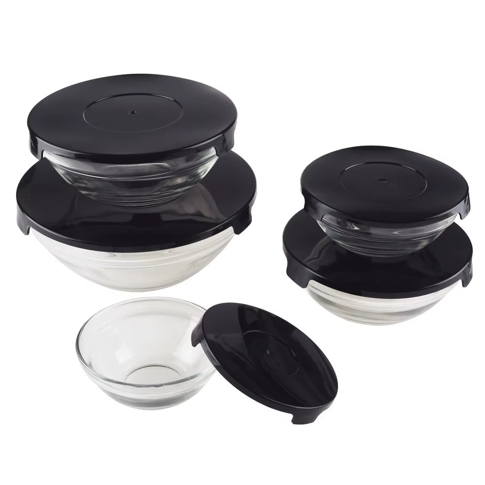 Glass Food Storage Containers with Snap Lids- 10 Piece Set by Black)