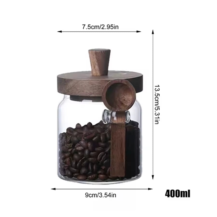 Glass Food Storage Containers with Wooden Lids and Scoop Glass Sealed Jar Airtight Food Storage Jar for Sugar Coffee Bean Candy