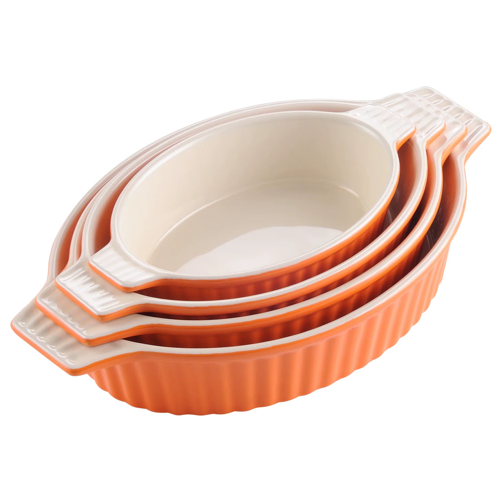 4-Piece Oval Baking Dish Plate Set Oven to Table Baking Dish with Ceramic Handles Ideal for Lasagne,Pie/Casserole,Tapas