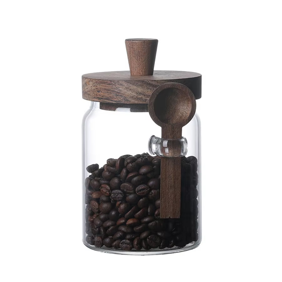 Glass Food Storage Containers with Wooden Lids and Scoop Glass Sealed Jar Airtight Food Storage Jar for Sugar Coffee Bean Candy