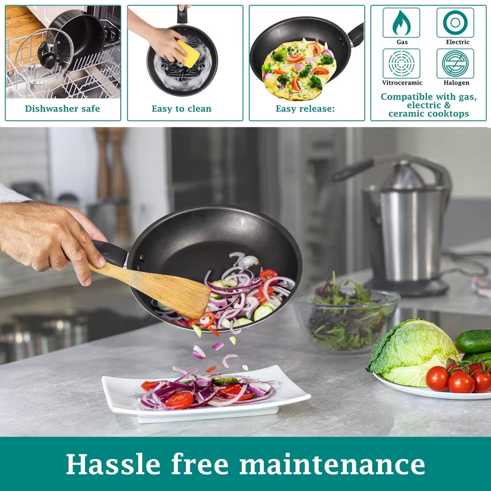 7 Piece Non Stick Aluminium Cookware Set Dishwasher Safe Lightweight Durable Easy Cleanup Kitchen Cooking Essentials