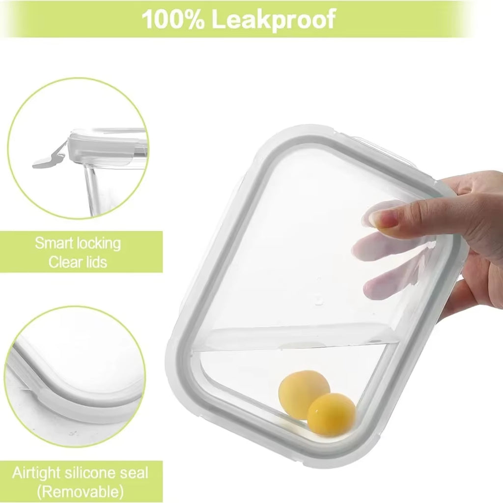 1040ML Multi-Grid Glass Lunch Box Meal Prep Containers Glass Food Storage Containers with Lids Kitchen Storage & Organization