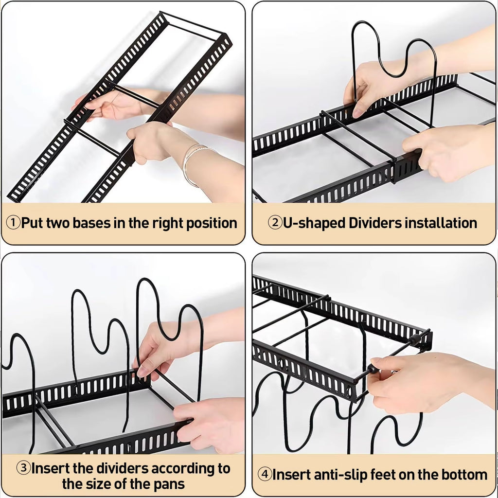 Pots and Pans Organizer,Expandable Pot Lid Holder 10 Adjustable Compartment Rack for under Cabinet