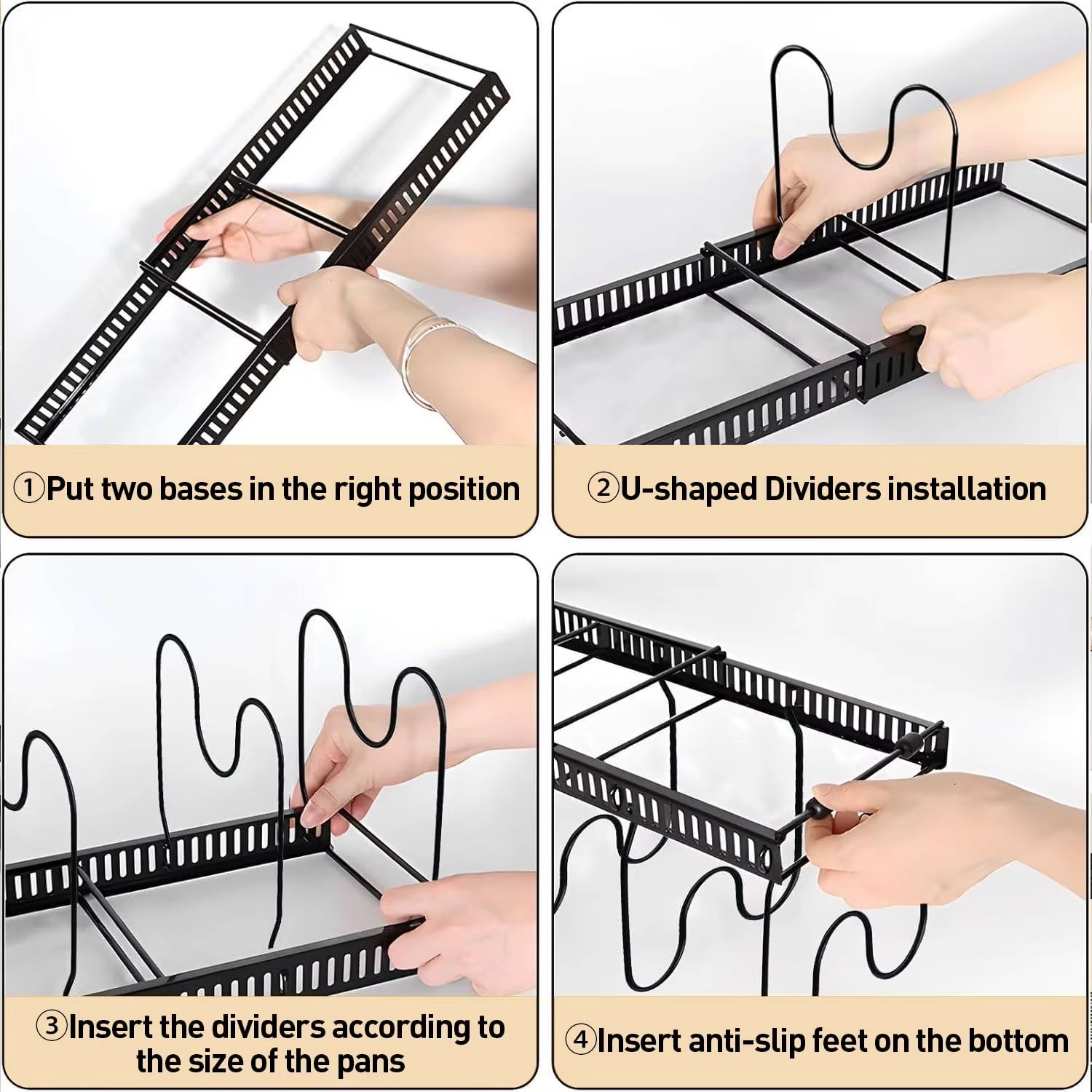Pots and Pans Organizer,Expandable Pot Lid Holder 10 Adjustable Compartment Rack for under Cabinet
