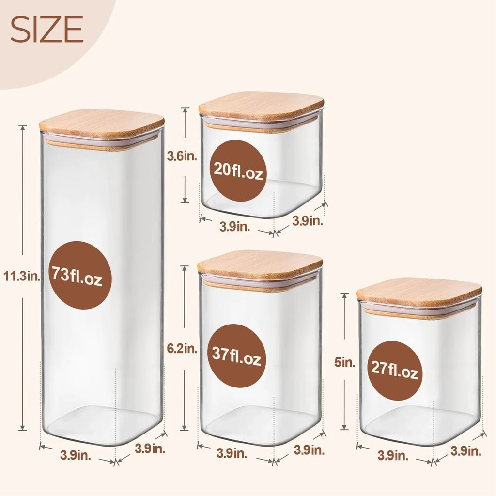 Food Storage Containers with Airtight Lids Set of 6, Clear Glass Canister Food Jar with Sealing Lid Kitchen Pantry Storage