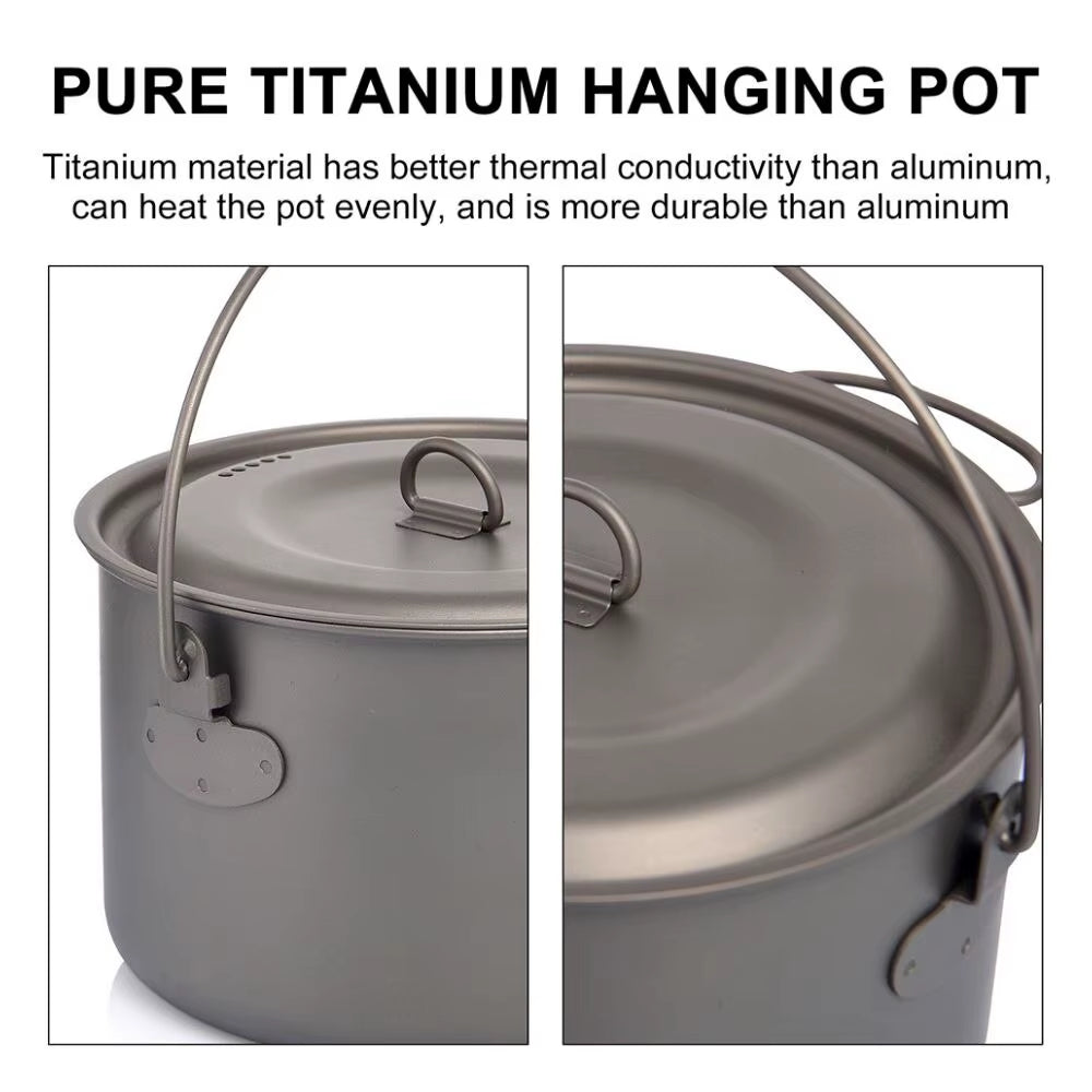 Camping Tableware Titanium Cookware Set Tourism Cauldron Outdoor Cooking Pot Frying Pan Picnic Kitchen Hiking Trekking