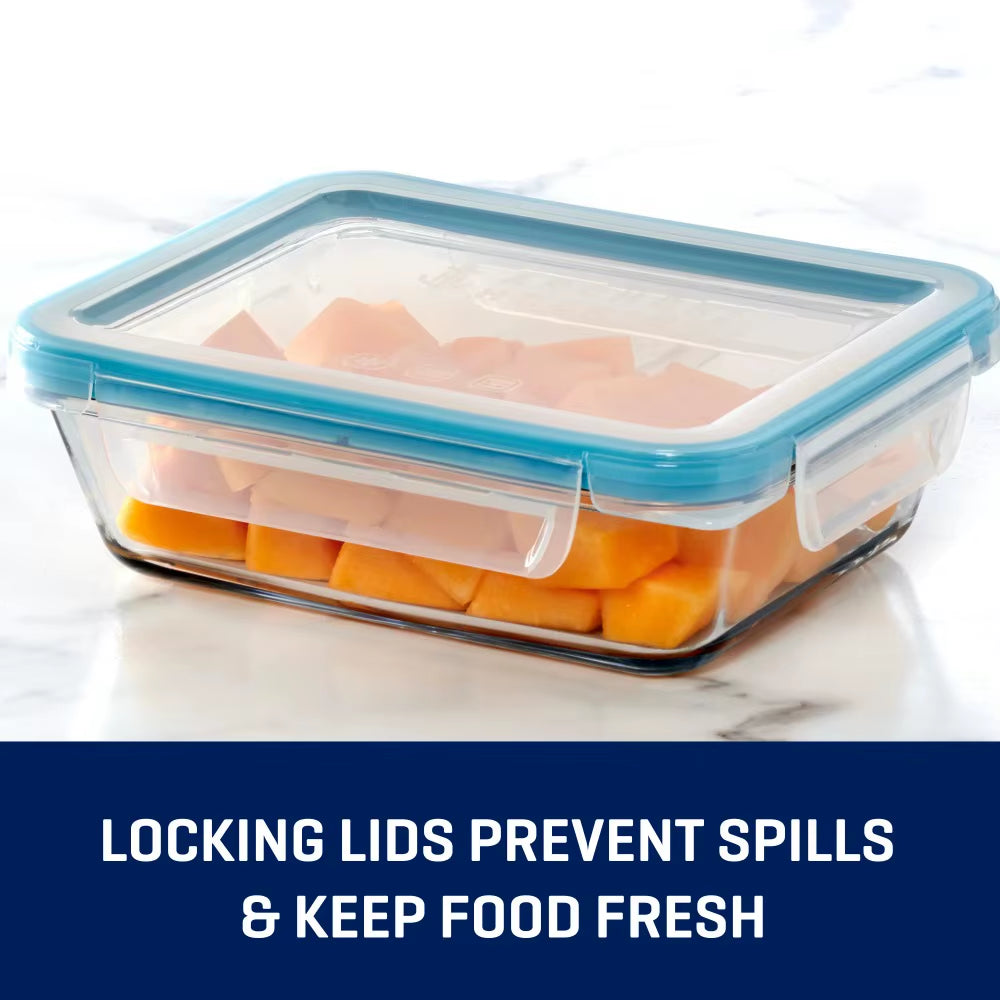 Locking Lid Glass Food Storage Containers, 6 Cup Rectangular