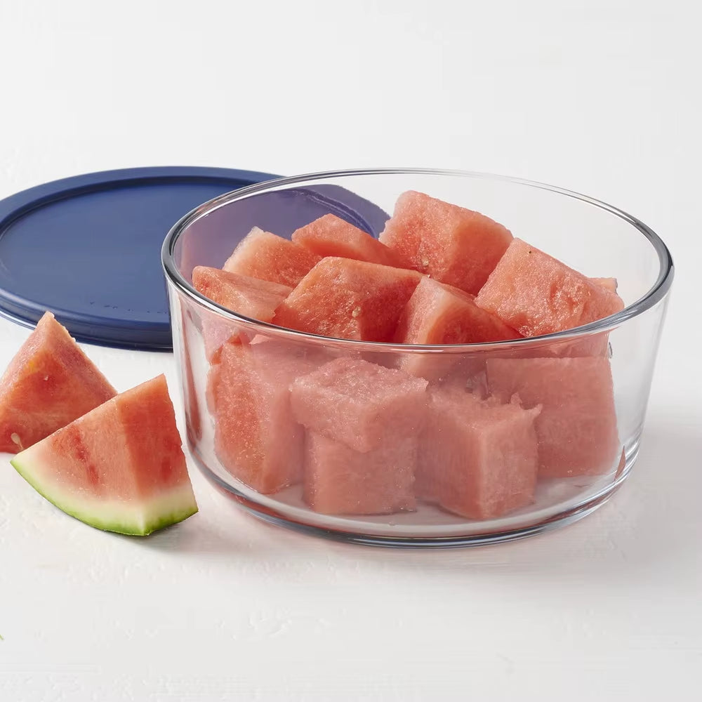 2 Pack 7 Cup Glass Food Storage Containers with Snugfit Lid Microwave Dishwasher Safe round Kitchen Jars Healthy Durable