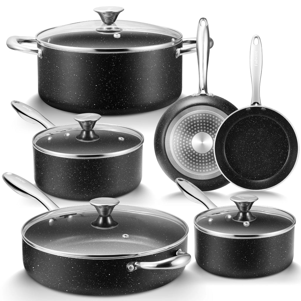 Nonstick Pots and Pans Set 10Pcs, Induction Hob Pan Set, Induction Compatible, Large Capacity Kitchen Cooking Pans Set