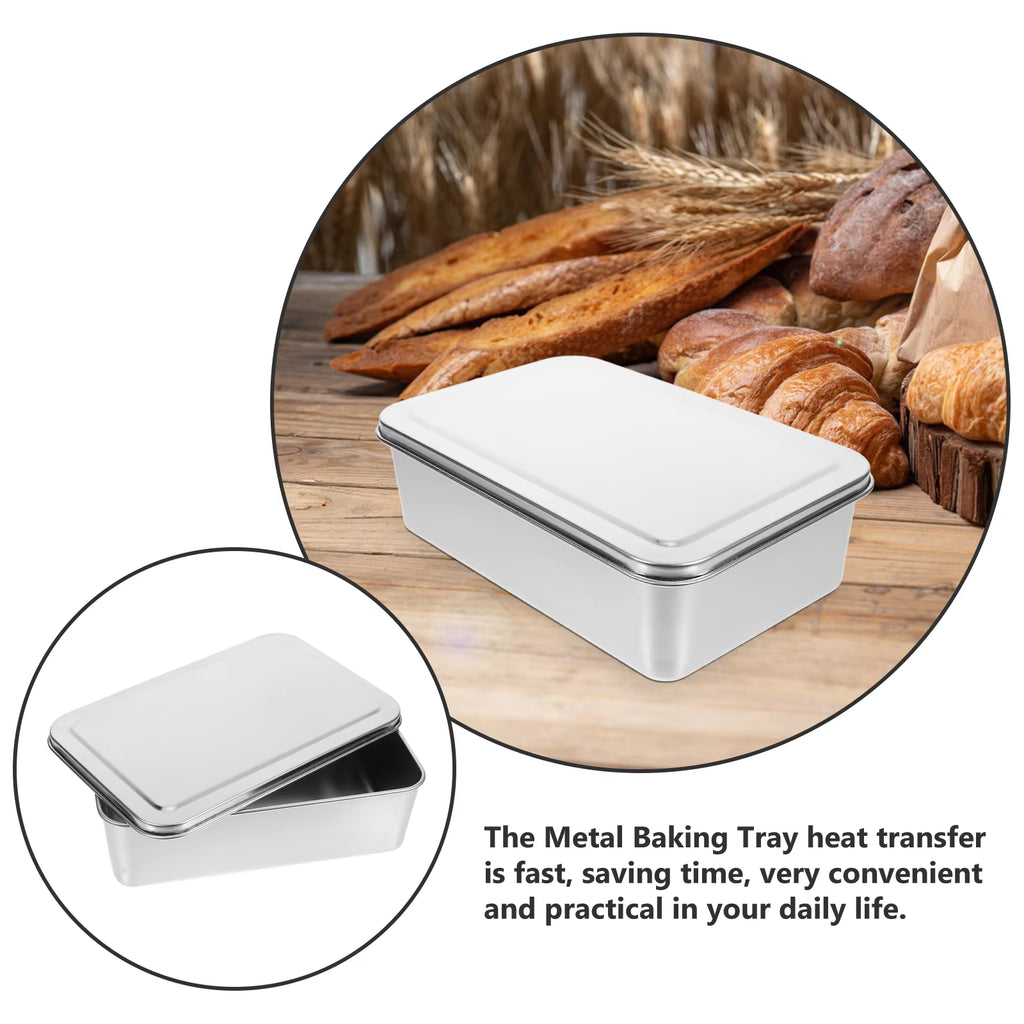 22X14X6 Inch Stainless Steel Rectangular Baking Tray with Lid Cake Pan for Metal Baking Pan Bread Cakes Desserts Pies Kitchen