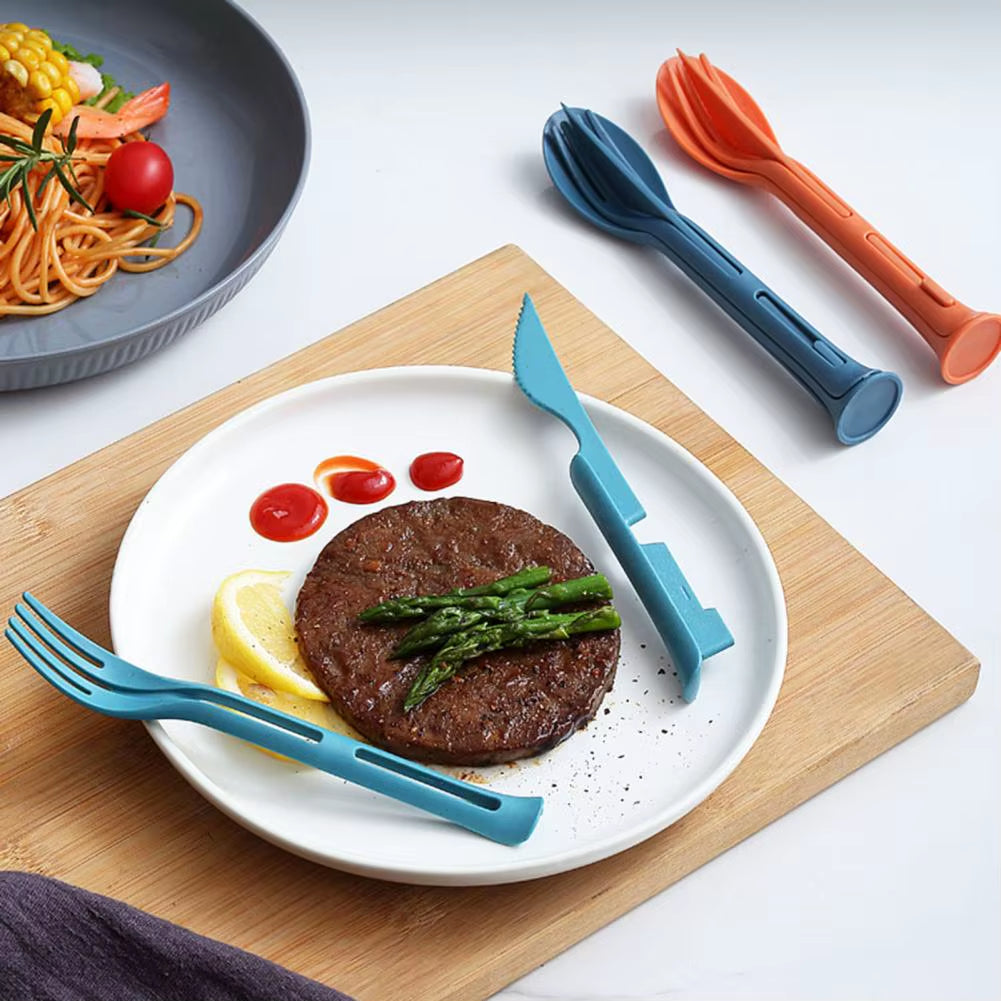 3Pcs/Set Multi 3 in 1 Travel Foldable Cutlery Set Japan Style Plastic Cutter Fork Spoon Multifunction Dinnerware Set Camp