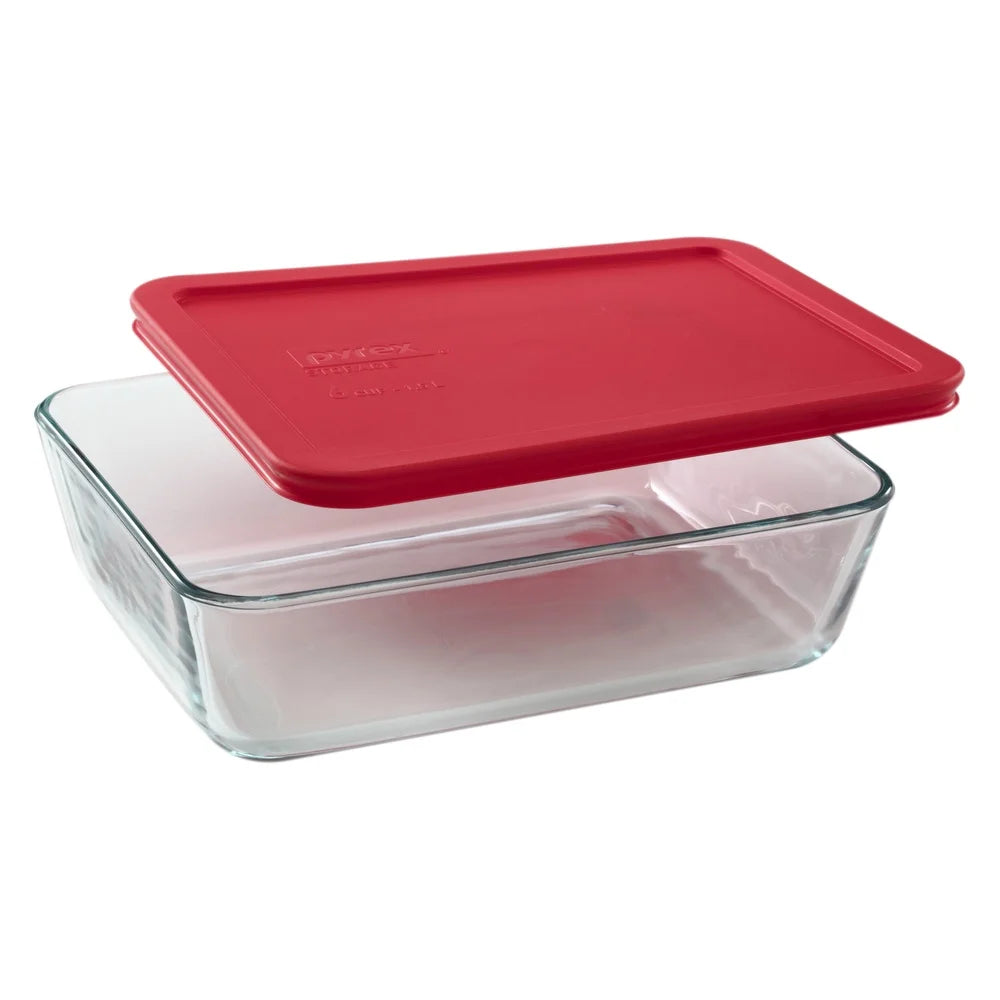 Airtight Glass Food Storage Container 6 Cup Rectangular Dish with Red Bpa-Free Lid Dishwasher Microwave Safe Kitchen Essential