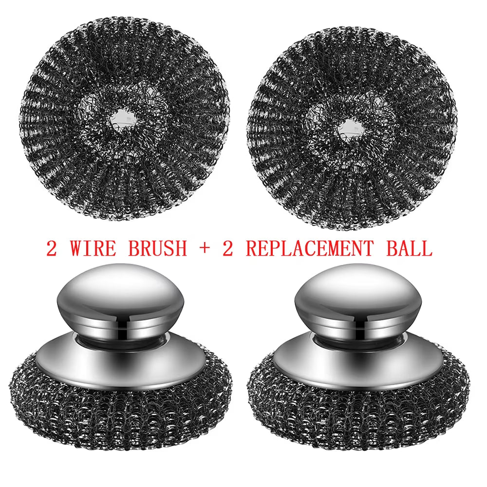 Steel Wool Scrubber with Handle Stainless Steel Cleaning Brushes Cleaning Dishes Stock Pots Pans Griddles Grills