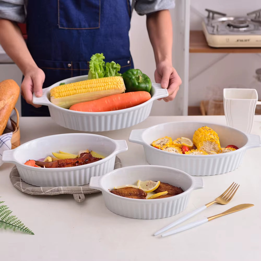 4-Piece Oval Baking Dish Plate Set Oven to Table Baking Dish with Ceramic Handles Ideal for Lasagne,Pie/Casserole,Tapas