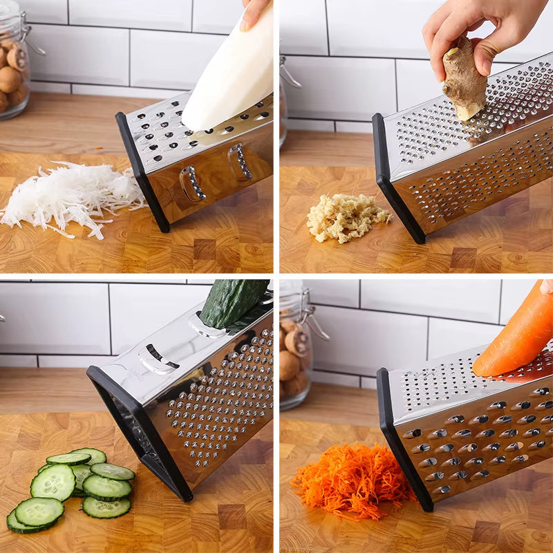 Stainless Steel Standing Cheese Grater Multi-Functional Vegetable and Fruit Slicer Cheese and Cheese Grater Four-Sided Melon